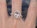 3ct Oval Cut Peach Morganite Engagement Ring 14k Rose Gold Finish Halo Solitaire