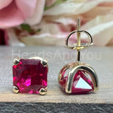 2ct Asscher Cut Simulated Pink Ruby Solitaire Stud Earring 14k White Gold Plated