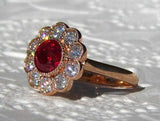 3ct Round Cut Pink Ruby Milgrain Floral Halo Engagement Ring 14k Rose Gold Over