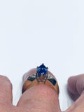 2ct Engagement Ring Marquise Cut Blue Sapphire Wide Trilogy 14k Yellow Gold Over