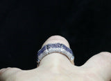 3ct Round Cut Blue Sapphire Wide Bamboo Wedding Band Ring 14k White Gold Finish