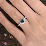 2ct Round Blue Sapphire Hexagon Diamond Halo Engagement Ring 14k White Gold Over