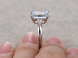 1.5ct Emerald Cut Blue Aquamarine Petite Solitaire Ring 14k White Gold Finish