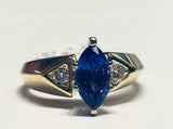 2ct Engagement Ring Marquise Cut Blue Sapphire Wide Trilogy 14k Yellow Gold Over