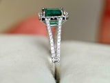 2.2ct Engagement Ring Princess Cut Emerald Split Shank Halo 14k White Gold Over