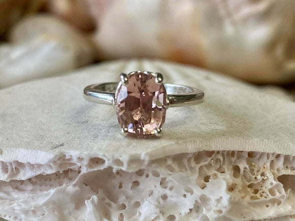 1.3ct Engagement Ring Oval Cut Peach Morganite Solitaire 14k White Gold Finish