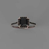 2ct Princess Cut Black Diamond Halo Ring 14k Rose Gold Finish with Round Accents