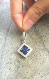 1.5ct Blue Sapphire Pendant Princess Diamond Halo 14k White Gold Finish NO CHAIN