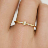 Round Accents Bezel Set Ring 0.25ct Baguette Cut Diamond 14k Yellow Gold Finish