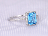 2ct Emerald Blue Topaz Engagement Ring Diamond Accents Halo 14k White Gold Over