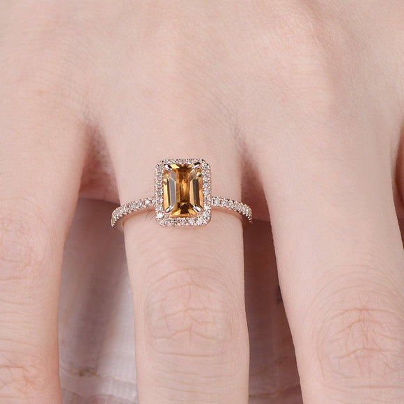 1.2ct Emerald Cut Yellow Citrine Solitaire Engagement Ring 14k Rose Gold Finish