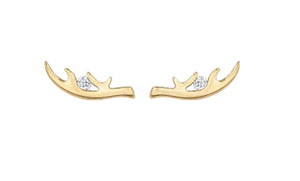 0.01ct Round Cut Moissanite Deer Antler Stud Earring Women 14k YellowGold Plated