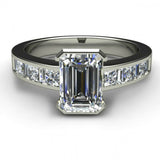 2ct Emerald Cut Diamond Bezel Channel Engagement Ring In 14k White Gold Finish