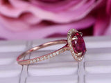 1.8ct Oval Cut Pink Ruby Engagement Ring Diamond Accent Halo 14k RoseGold Finish