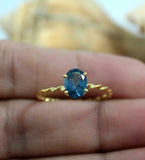 1ct Engagement Ring Oval London Blue Topaz Twisted Solitaire 14k YellowGold Over