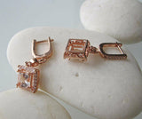 2ct Cushion Cut Peach Morganite Unique Drop Earrings Women 14k Rose Gold Finish