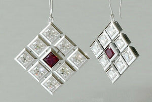 2ct Princess Cut Pink Ruby Elegant Stylish Drop Earrings 14k White Gold Finish