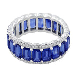 8Ct Emerald Cut Blue Sapphire Diamond Halo Eternity Band 14K White Gold Finish