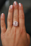 3ct Oval Cut Pink Sapphire Diamond Halo Floral Engagement Ring 14k RoseGold Over