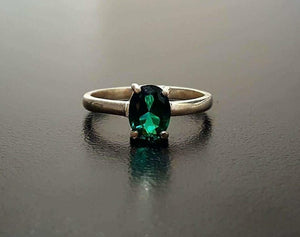 1.2ct Engagement Ring Oval Cut Green Emerald Solitaire 14k White Gold Finish