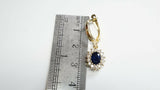 1ct Oval Blue Sapphire Halo Cluster Vintage Drop Earrings 14k Yellow Gold Finish