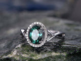 1.4Ct Oval Cut Green Emerald Halo Split Band Engagement Ring 14K White Gold Over