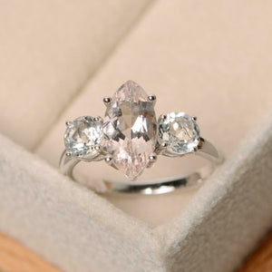 2.3ct Marquise Cut Peach Morganite Engagement Ring Trilogy 14k White Gold Finish