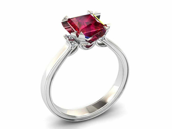 2ct Princess Cut Pink Ruby Engagement Ring Trilogy Cocktail 14k WhiteGold Finish