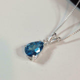 1ct London Blue Topaz Pendant Pear Cut Solitaire 14k White Gold Finish NO CHAIN