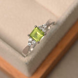 1ct Asscher Cut Peridot Diamond Petite Round Accent Ring 14k White Gold Finish