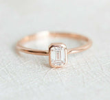 0.6ct Emerald Cut VVS1D Diamond Engagement Ring 14k Rose Gold Finish Minimalist