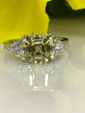 1.2ct Asscher Cut Yellow Sapphire 3 Stone Engagement Ring 14k White Gold Finish