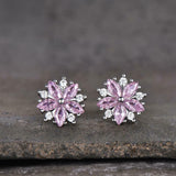 2ct Stud Earrings Marquise Cut Pink Sapphire Floral Cluster 14k WhiteGold Finish