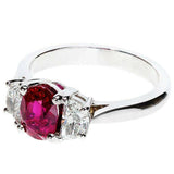 2ct Oval Cut Pink Ruby Engagement Ring Diamond Trilogy 14k White Gold Finish