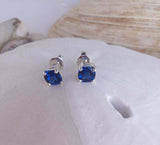 1ct Stud Earrings Cushion Cut Blue Sapphire Solitaire Women 14k White Gold Over