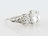 3ct Oval Diamond Engagement Ring Vintage Trilogy Solitaire 14k White Gold Finish