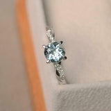 1ct Round Cut Aquamarine Engagement Ring Twisted Infinity 14k White Gold Finish