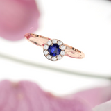 1.5ct Round Brilliant Cut Blue Sapphire Engagement Ring 14k RoseGold Finish Halo