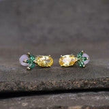 1.5ct Stud Earrings Oval Cut Yellow Sapphire Leaf Design 14k Yellow Gold Finish