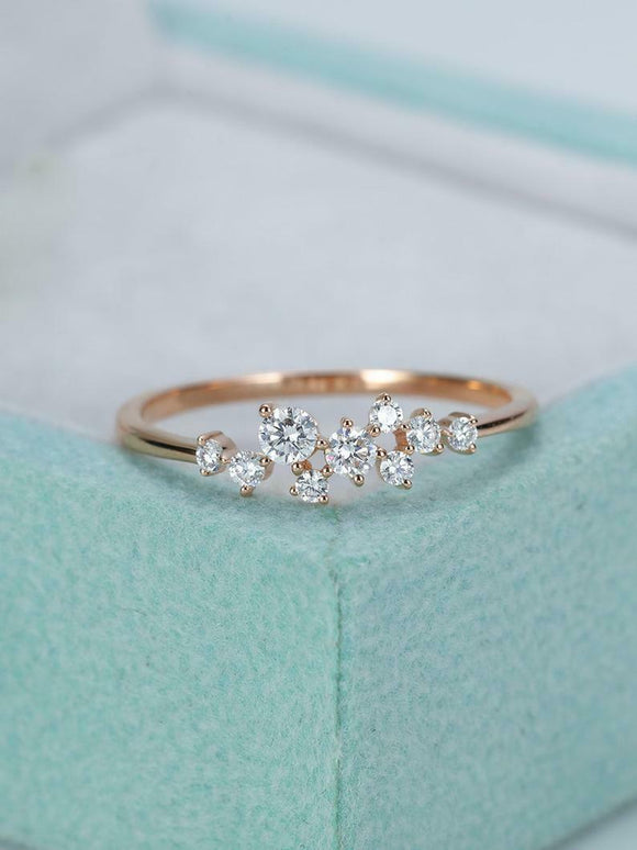 Cluster Minimalist Engagement Ring 1.2ct Round Cut Diamond 14k Rose Gold Finish