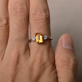 1.2ct Emerald Cut Yellow Citrine Engagement Ring 14k White Gold Finish Trilogy