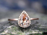 1ct Pear Cut Peach Morganite Engagement Ring 14k Rose Gold Finish Halo Solitaire