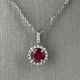 2Ct Round Cut Pink Ruby Diamond Halo Pendant 14K White Gold Finish WITH CHAIN