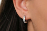 2ct Huggies Earrings Baguette Diamond Cluster Channel Set 14k White Gold Finish