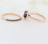 2.5ct Round Cut Black Diamond Engagement Ring Halo Bridal Set 14k Rose Gold Over