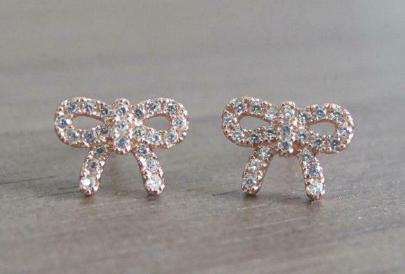 0.5ct Round Cut VVS1D Diamond Bow Knot Stud Earrings Women 14k Rose Gold Finish