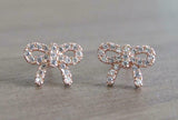 0.5ct Round Cut VVS1D Diamond Bow Knot Stud Earrings Women 14k Rose Gold Finish