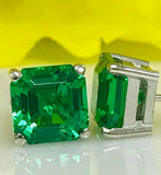 1ct Asscher Cut Green Emerald Solitaire Stud Women Earrings 14k WhiteGold Finish