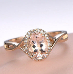 1.3ct Oval Cut Peach Morganite Infinity Engagement Ring 14k Yellow Gold Finish