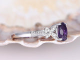 2ct Oval Cut Purple Amethyst Floral Design Engagement Ring 14k White Gold Finish